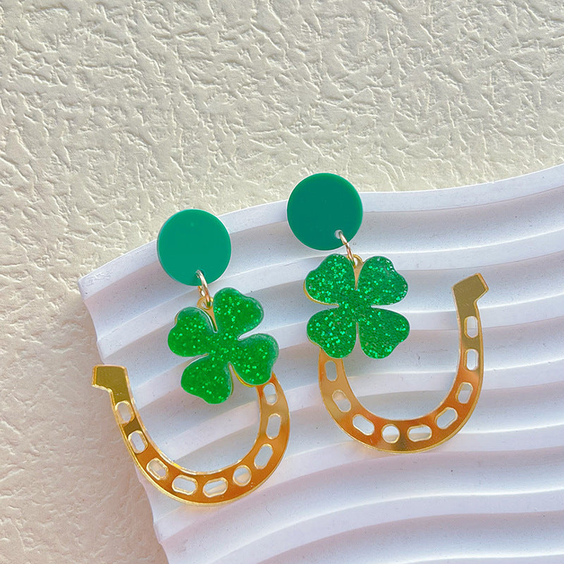 Wholesale Acrylic St.  Patrick' s Day Lucky Clover Irish Earrings