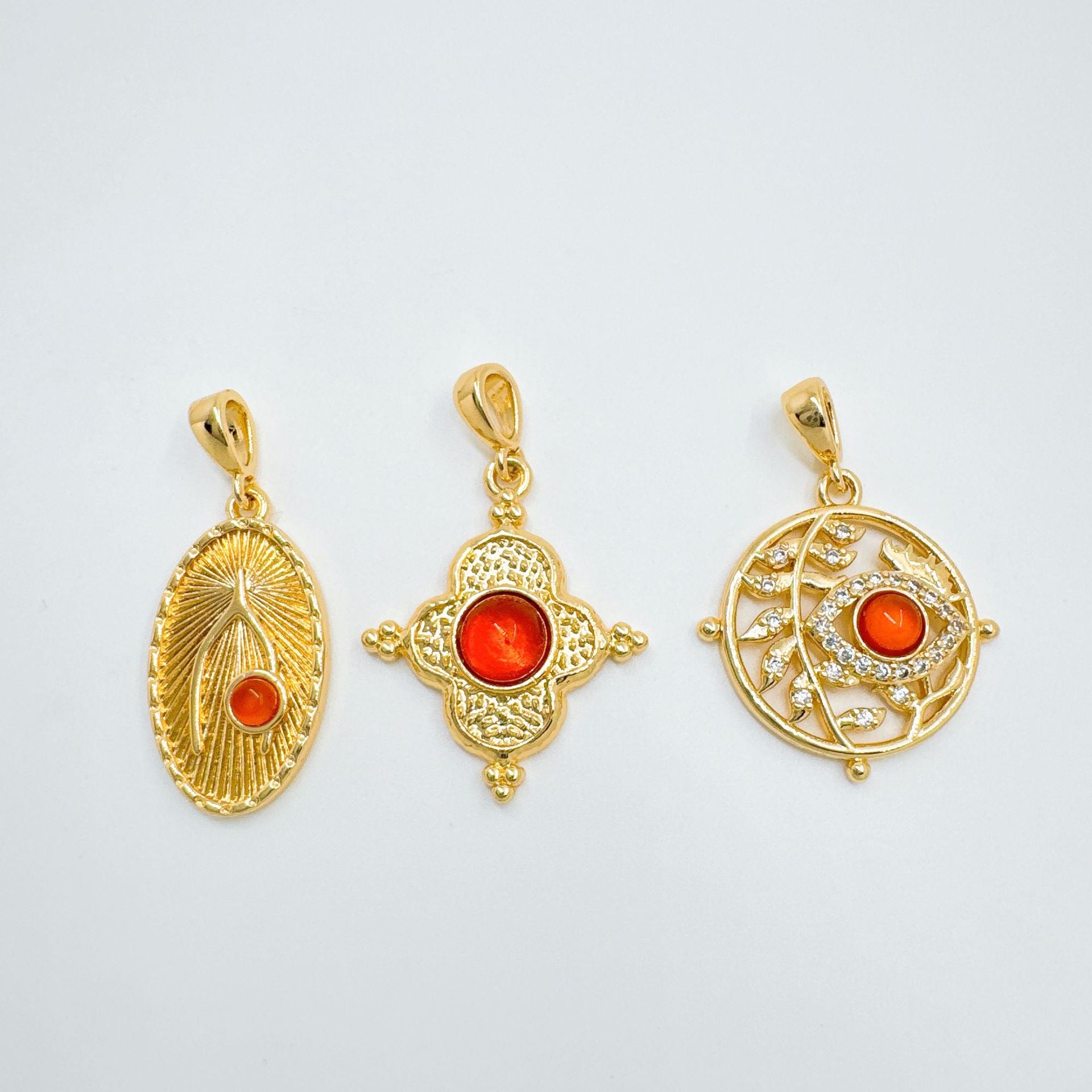 Wholesale Retro Geometric Evil Eye Pendant Necklace Copper Zircon Gold Plated DIY Jewelry Making Accessory Trendy Gift