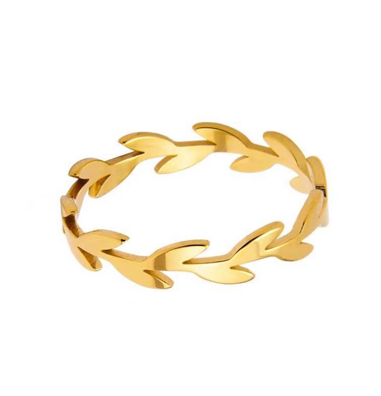 Wholesale Titanium steel hollow leaves wheat ear flower ring