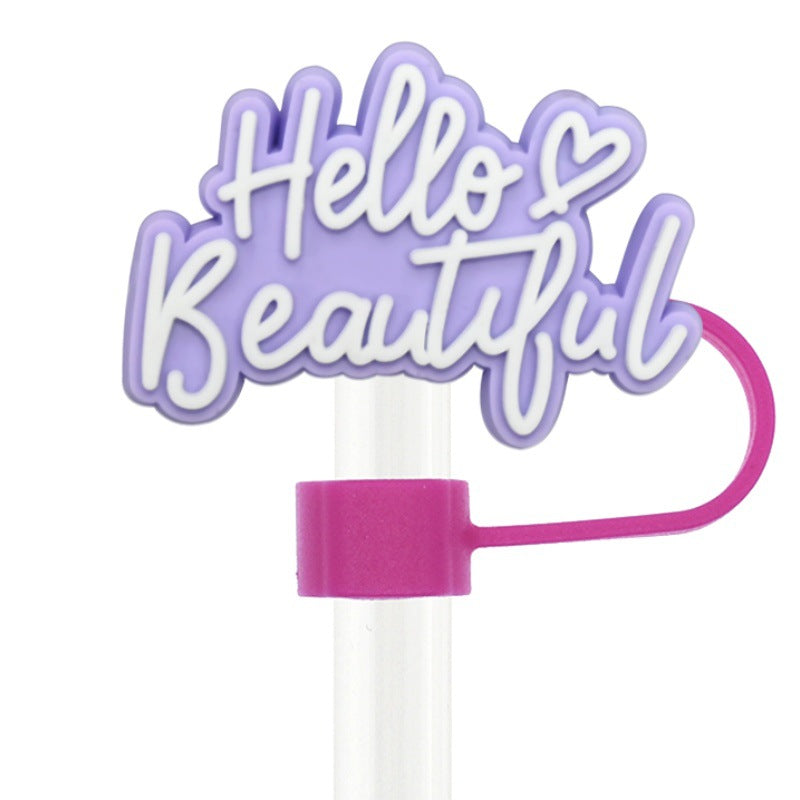 Wholesale  Random 100pcs  Colorful Phrase 10mm PVC Soft Straw Tube Cap