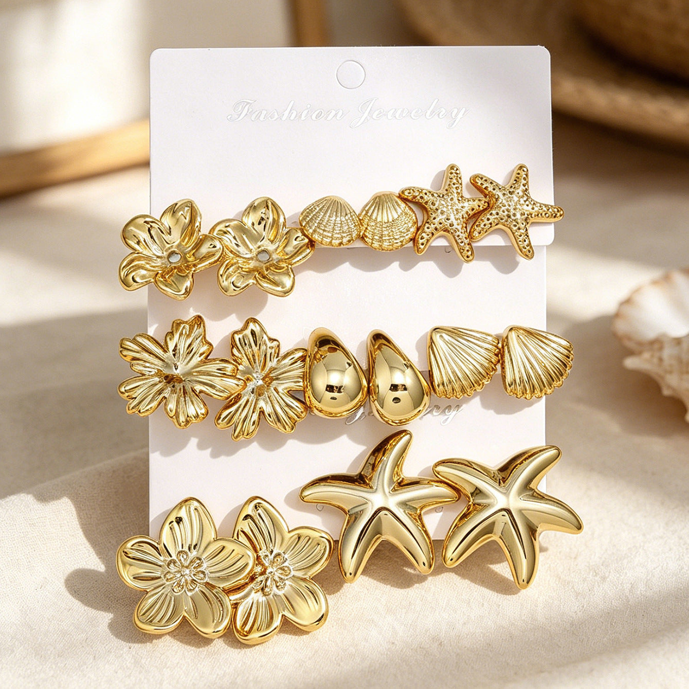 Wholesale Vintage Gold Floral Resin Shell Earrings Set Of 8 Pairs For Women Party Fashion Accessory