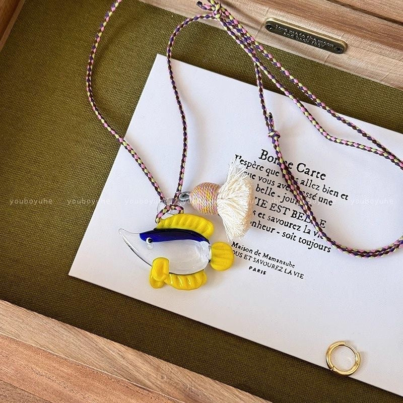 Wholesale Cartoon Ceramic Puppy Beaded Pendant Necklace