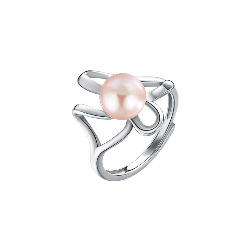 Wholesale S925 Sterling Silver Pearl Ring  Adjustable Open Finger Ring