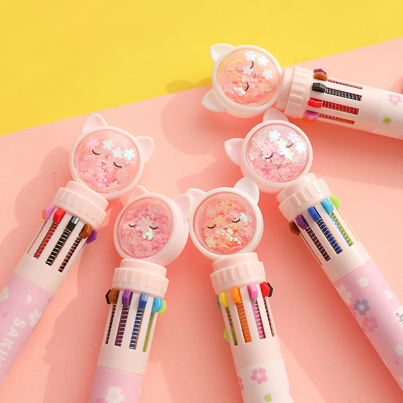 Wholesale  Multi-color Ballpoint Pen Multi-function Pen Cartoon Cute Ten-color Ballpoint Pen