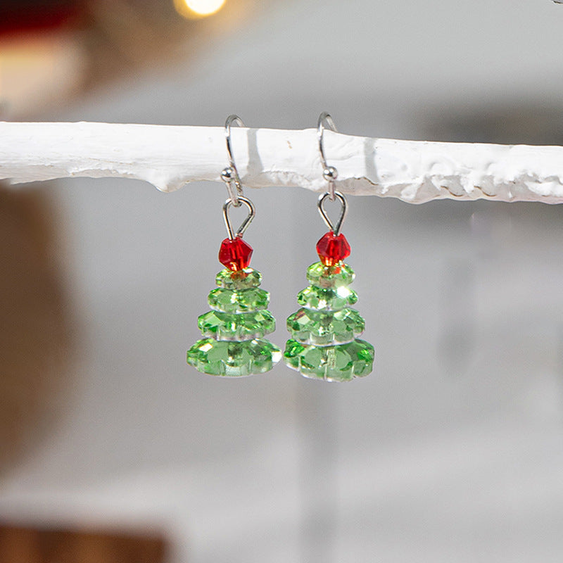 Wholesale Crystal-plated Christmas tree earrings