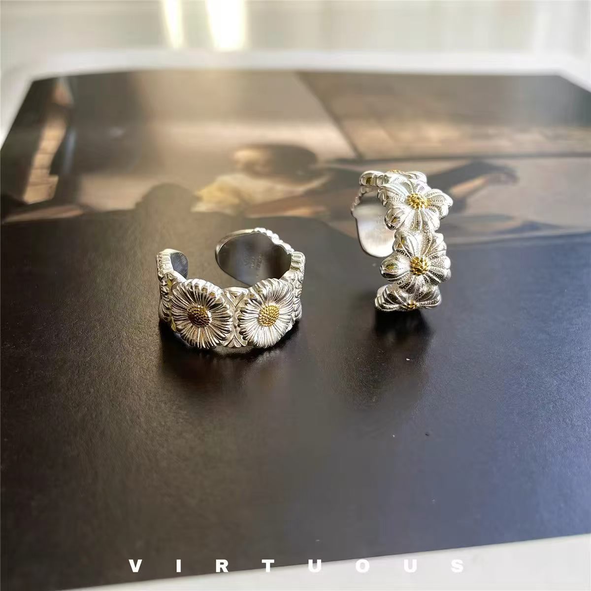 Wholesale Flower Design Open Ring Silver Plated Alloy Women S Ring Stylish Fashion Accessory For Everyday And Party