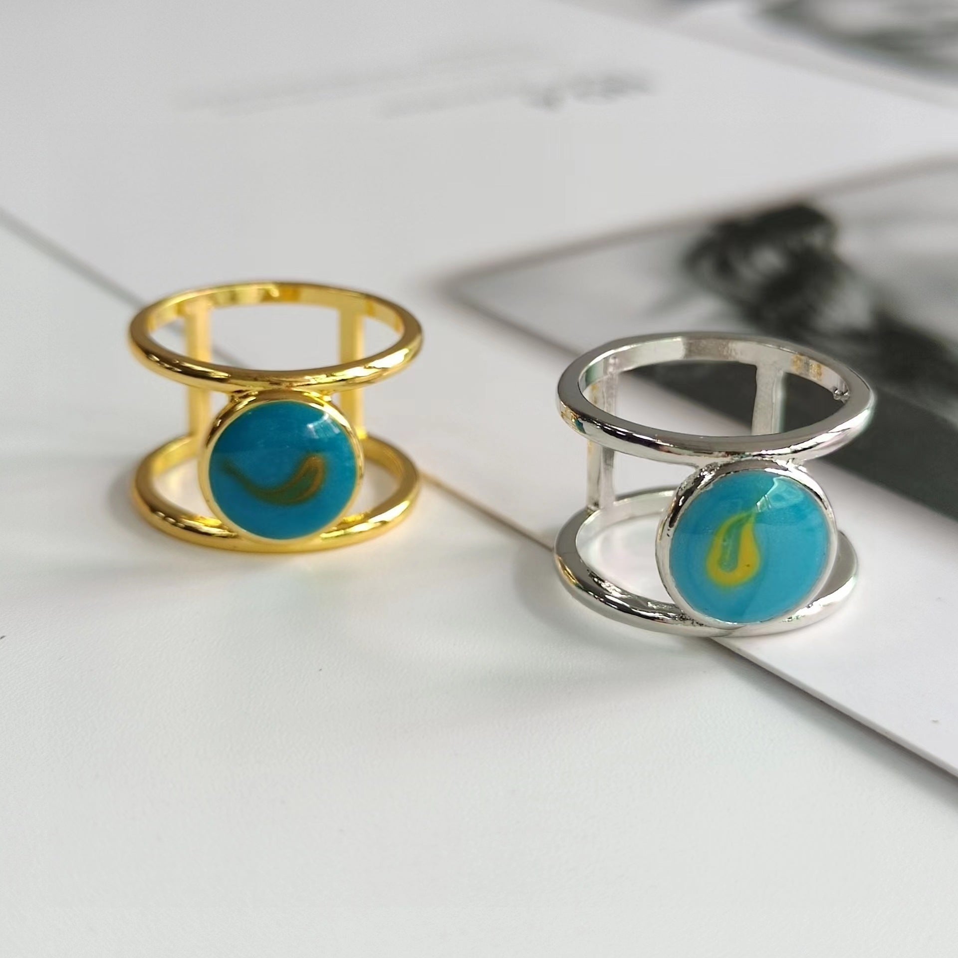 Wholesale Double-Layer Ring with Round Turquoise