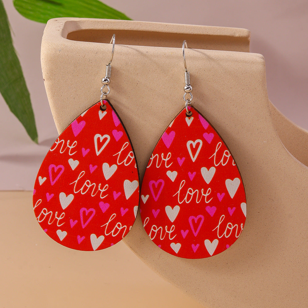 Wholesale Valentine's Day Water Drop Cute Wooden Earrings
