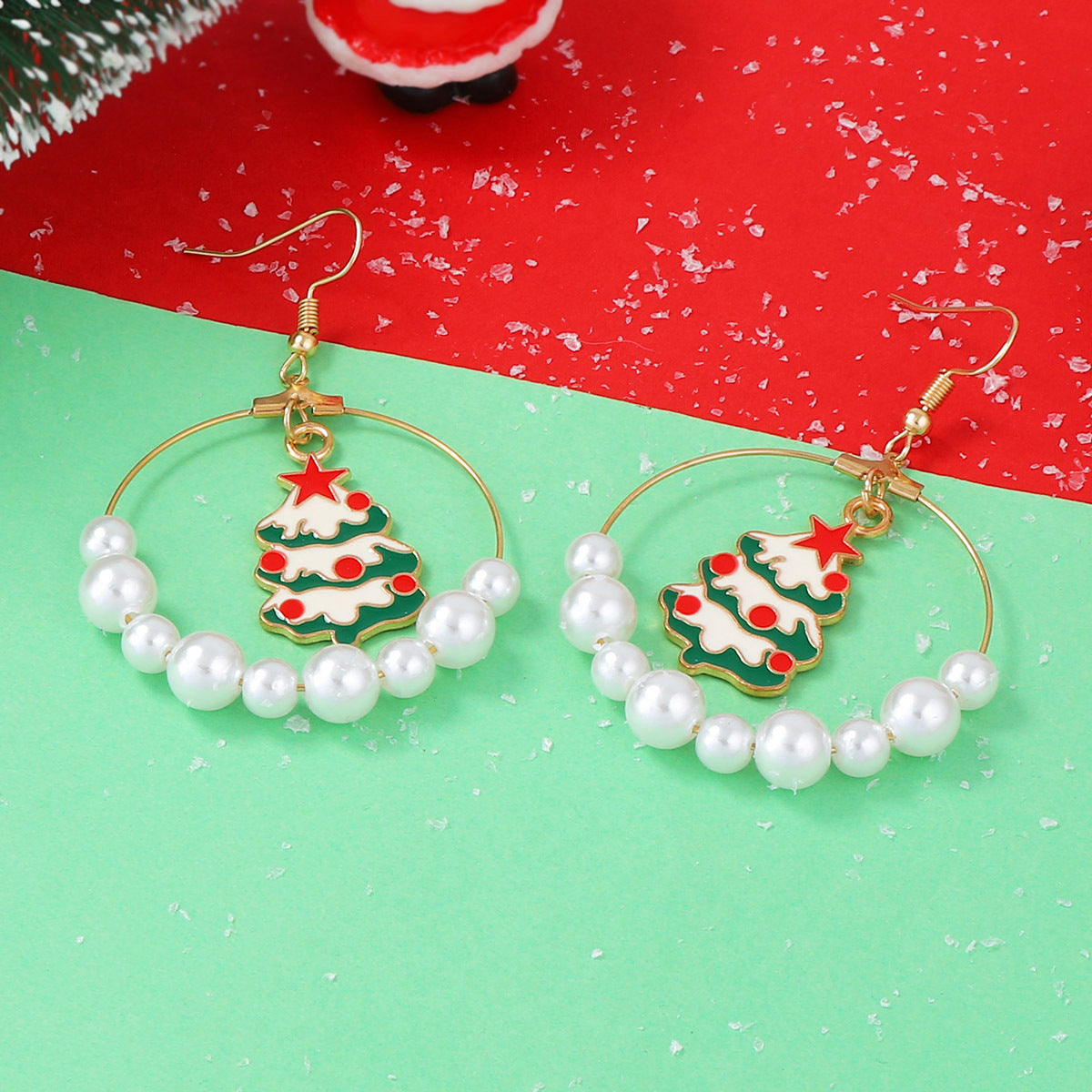 Wholesale Alloy Drop Oil Christmas Tree Large Circle Earrings
