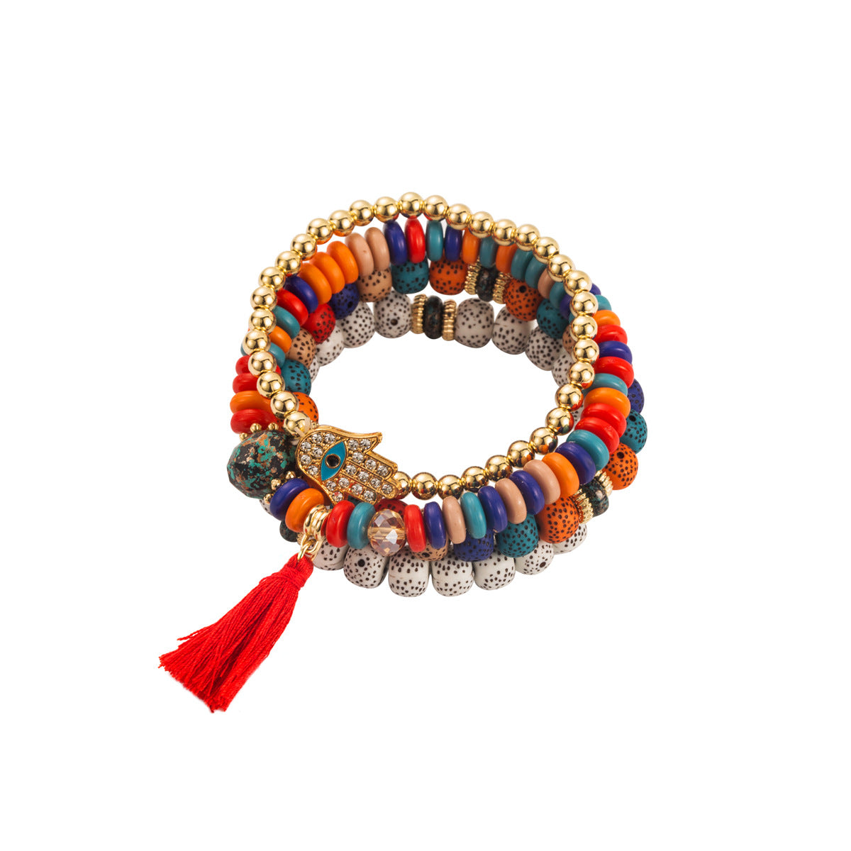 Wholesale  Bohemian Ethnic Style Multi-layer Bracelet Beaded Color Tassel Bracelet suit