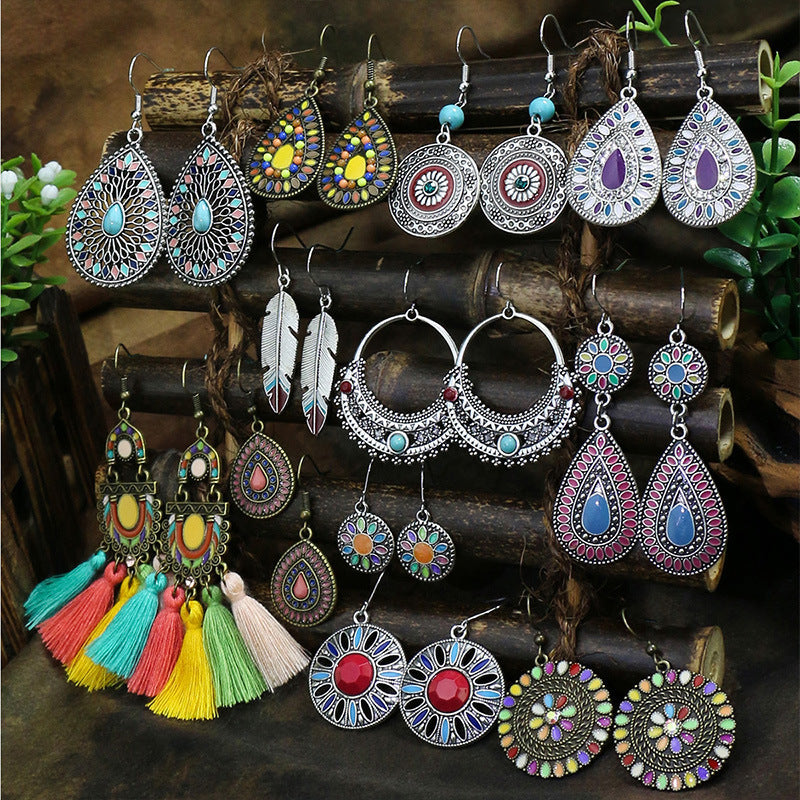 Wholesale Retro Bohemian Color Drip Oil Tassel Earrings Alloy Jewelry Fashion Accessory