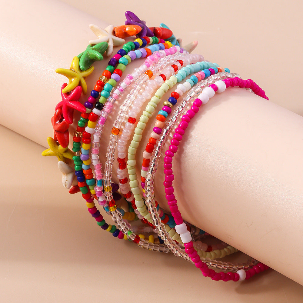 Wholesale  rice beads starfish anklet  colorful beaded anklet accessories