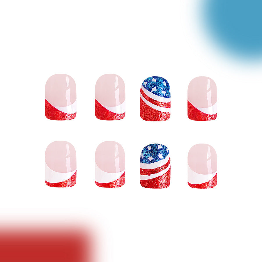 Wholesale 24 Pieces/box American Independence Day Striped Glitter Manicure Press-on Nails Kits Nail Stickers ACC-NS-GuaiXL018
