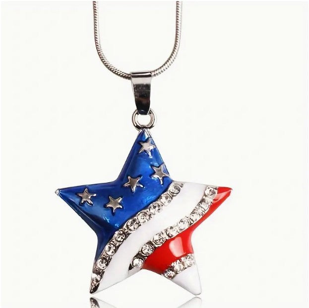 Wholesale American flag enamel red White blue heart-shaped Independence Day pendant necklace