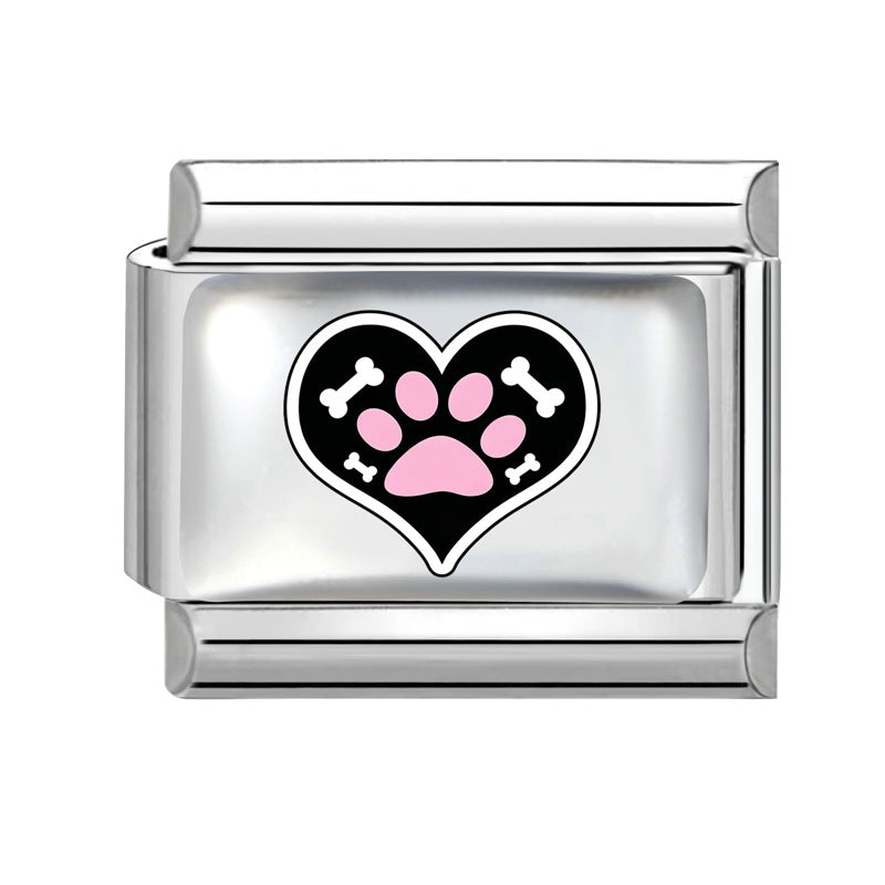 Wholesale Stainless Steel Paw Print Heart Charm For DIY Bracelet Jewelry Making