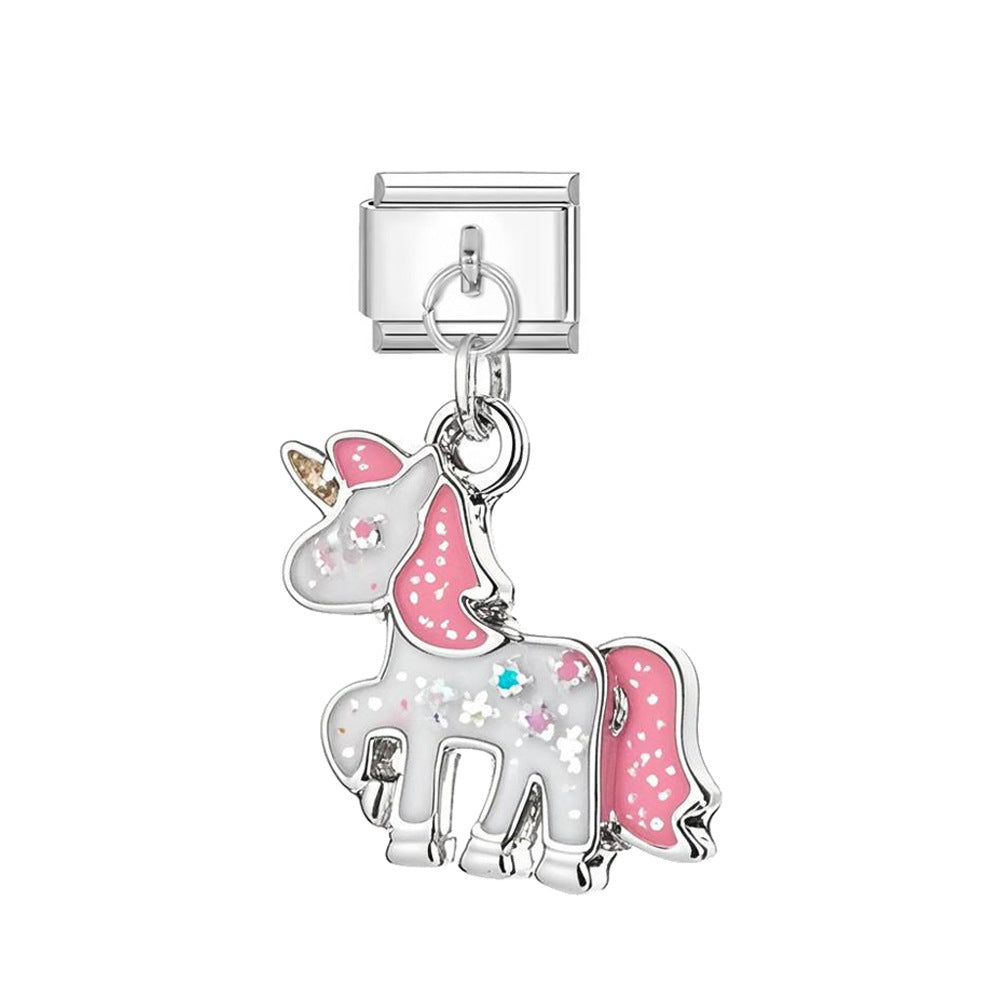 Wholesale Italian Charm Bracelet 9mm DIY Cute Pony Pendant  Creative Stainless Steel Composable Bracelet