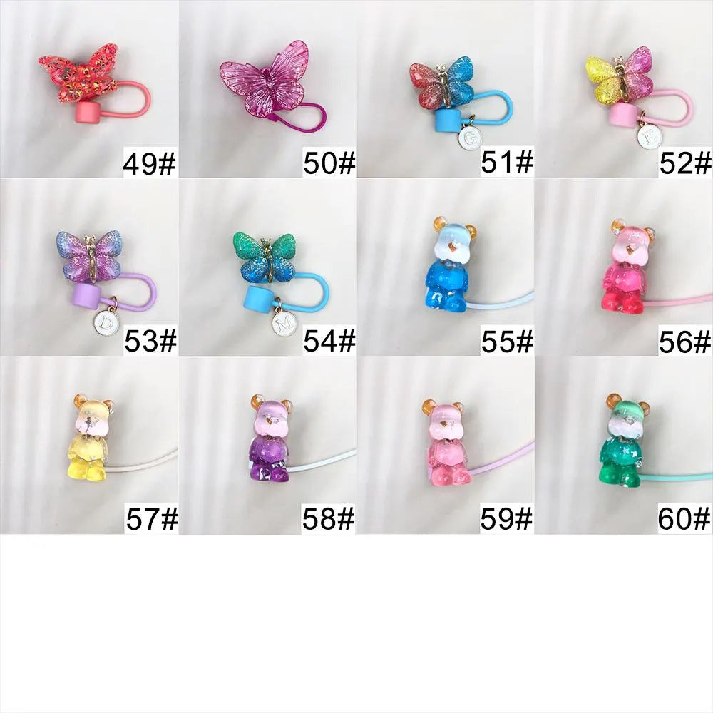 Wholesale  10mm Shiny Laser Butterfly PVC Soft Straw Tube Cap