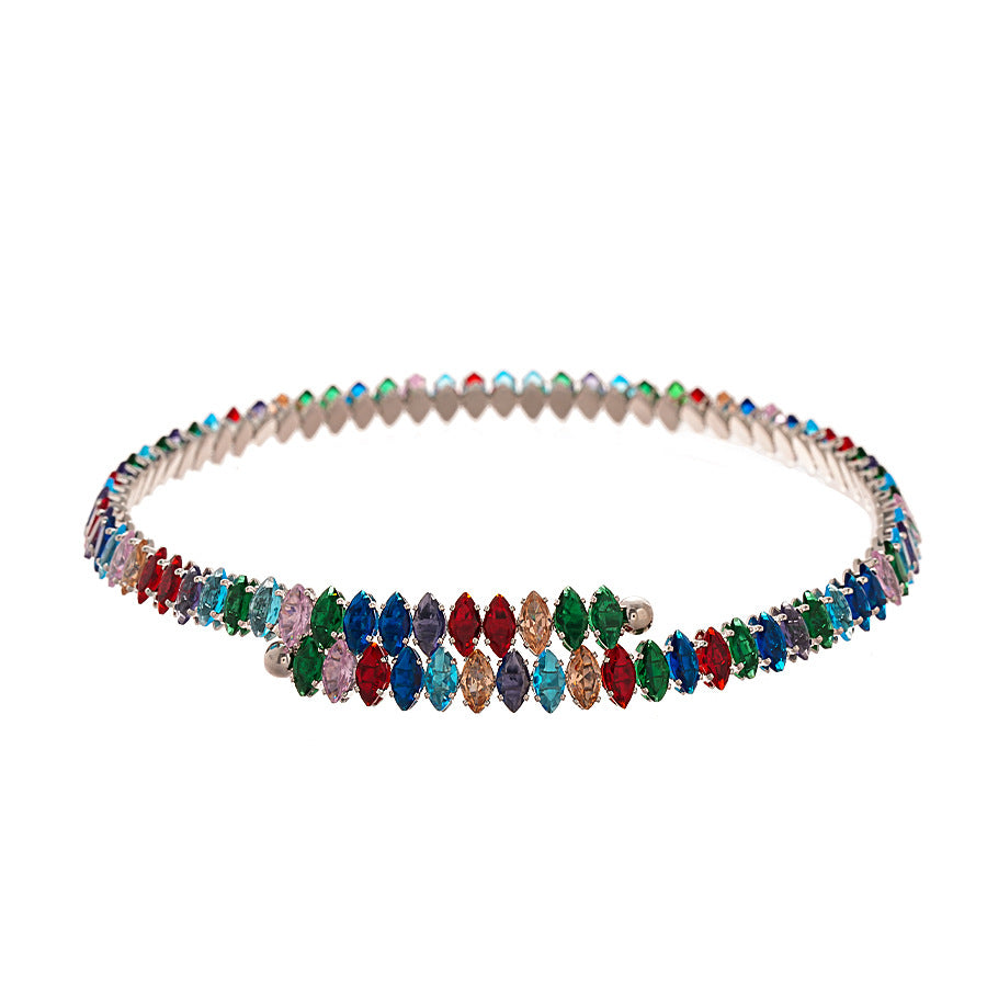 Wholesale Light luxury style contrasting color zircon water drop-shaped circle open collar bracelet