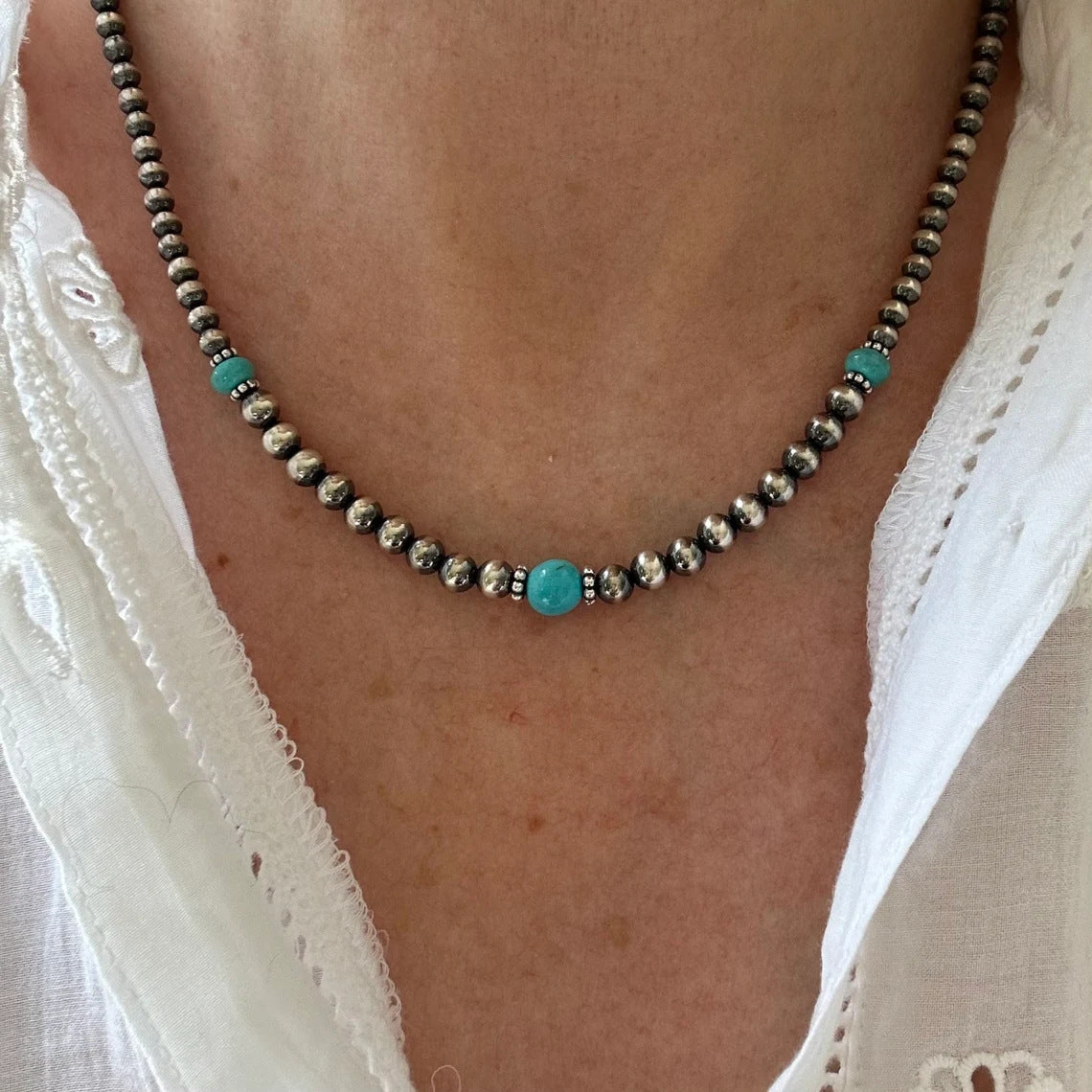 Wholesale Turquoise Volcanic Stone Necklace Ethnic Bohemian Style Men' s Fashion Accessory Gift