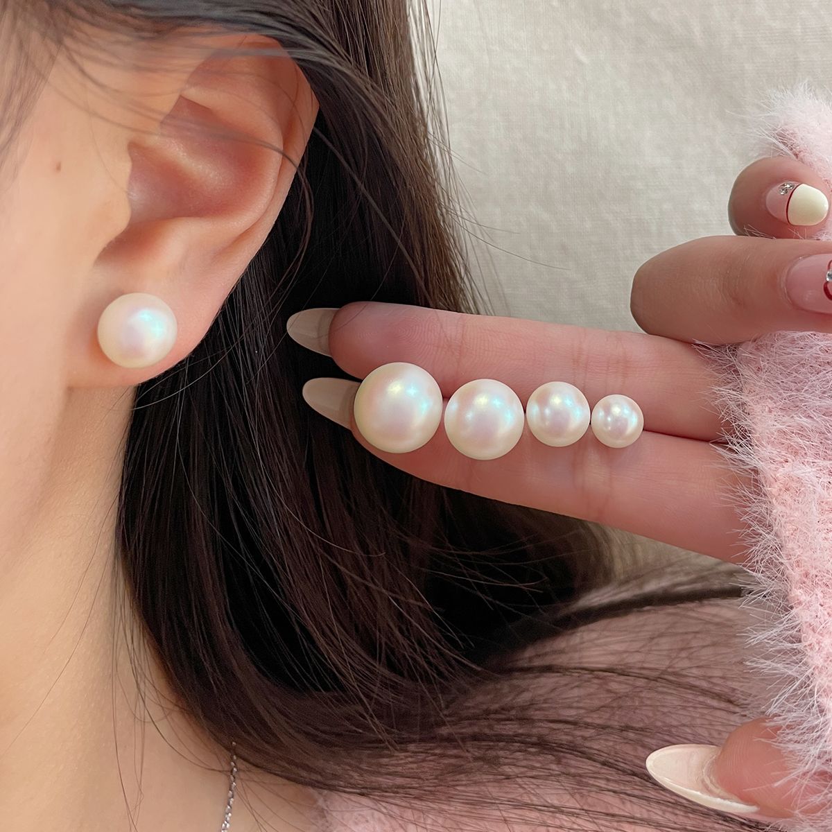 Wholesale lescent Round Pearl Earrings Exquisite  Commuting Versatile Earrings Silver Needle