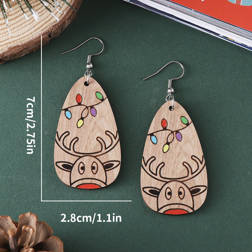 Wholesale Christmas Winter Elk Geometric Pendant Wooden  Earrings