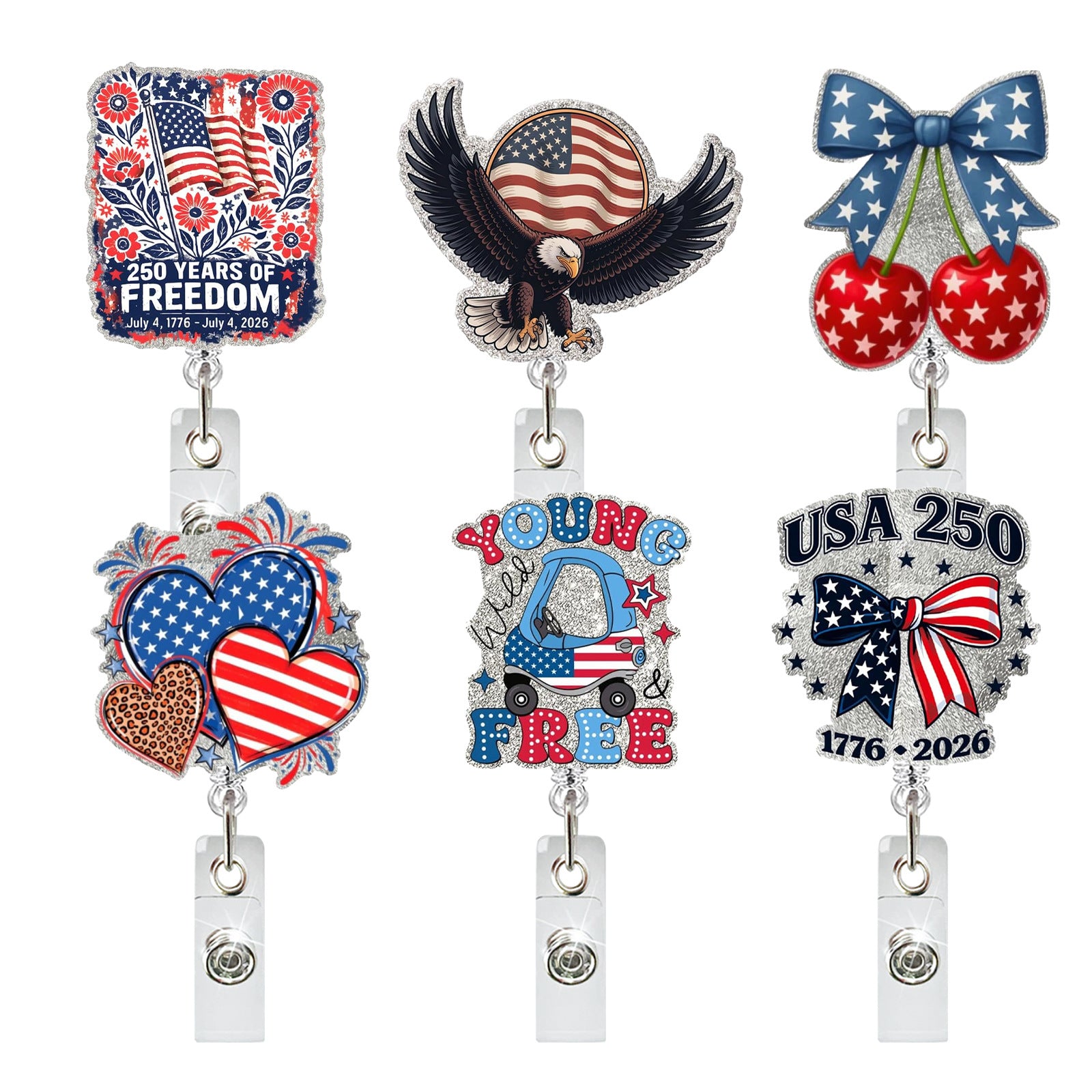 Wholesale ABS Retractable Badge Reel US 250th Anniversary Patriotic Theme Office ID Card Holder