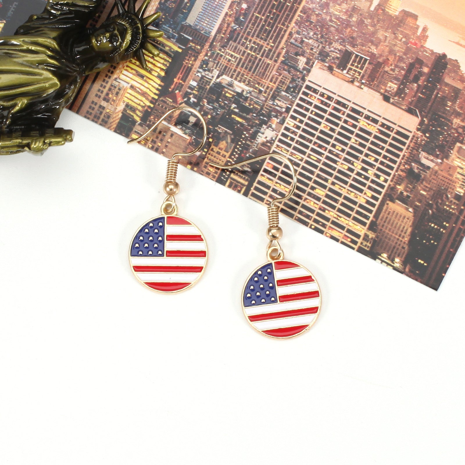 Wholesale American Flag Pattern Independence Day Earrings Five-pointed Star Red White and Blue Jewelry ACC-ES-XinY001