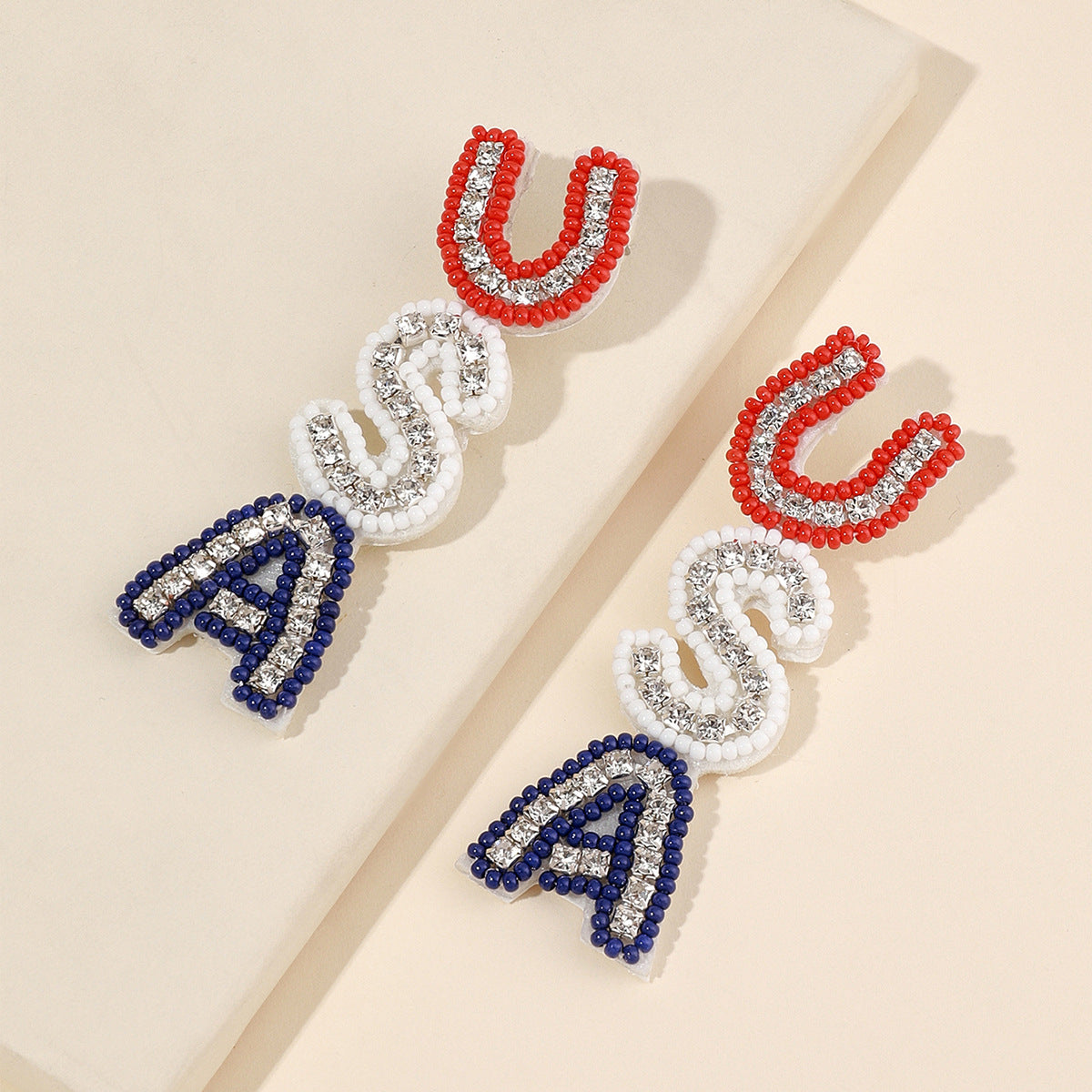 Wholesale Handmade Rice Beads Rhinestone USA Letters Rainbow Cactus Earrings