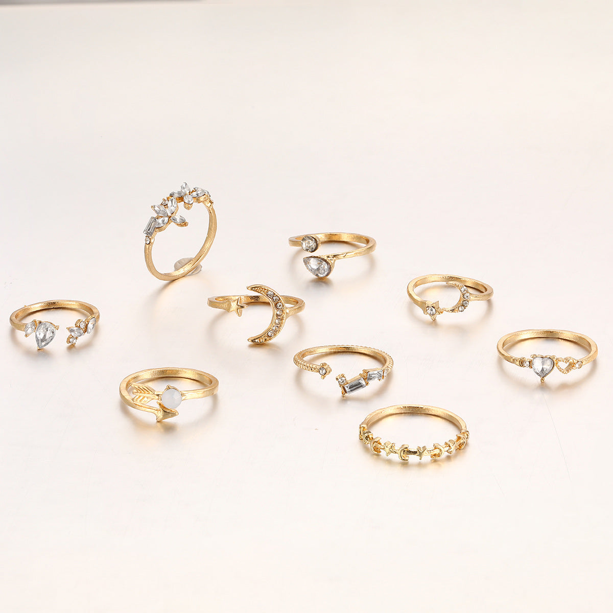 Wholesale Alloy Heart Love Rhinestone 7-Piece Ring Set