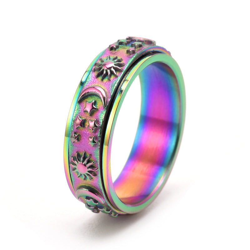 Wholesale 6mm wide Star Moon Sun rotatable ring