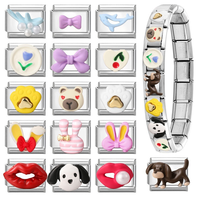 Wholesale Stainless Steel DIY Charm Bracelet with Heart and Dolphin Cartoon Fashion Jewelry Accessory