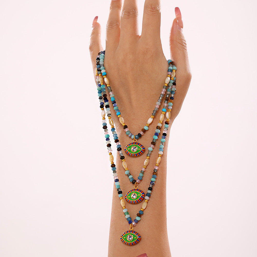 Wholesale Stainless steel Creative Devil's Eye Natural Stone Beaded Necklace