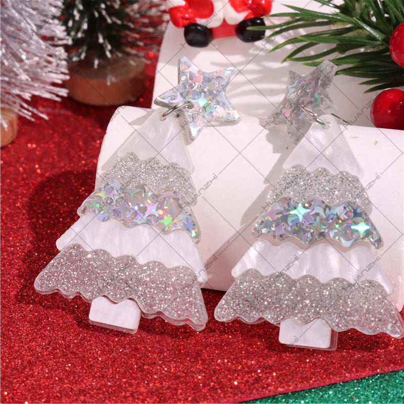 Wholesale  Christmas Geometric Sequins Stars Christmas Tree Acrylic Earrings