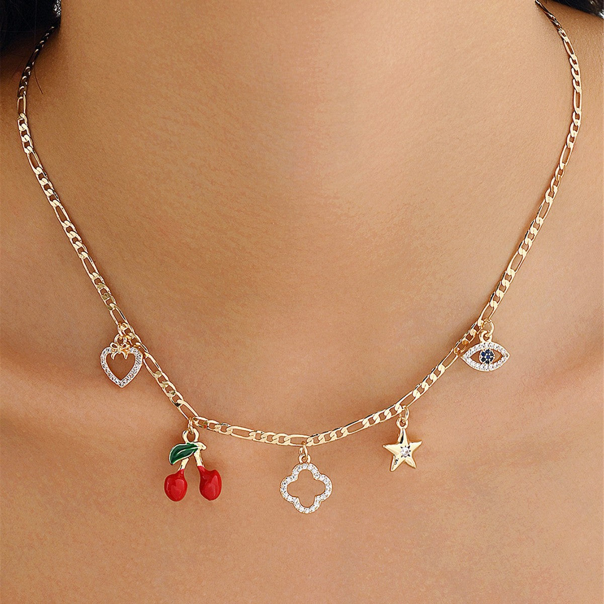 Wholesale  cherry pendant necklace  four-leaf clover stars love eyes clavicle chain necklace