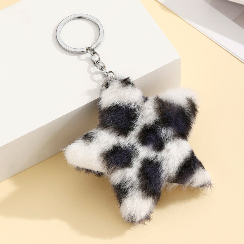 Wholesale plush star  pendant leopard print Keychain