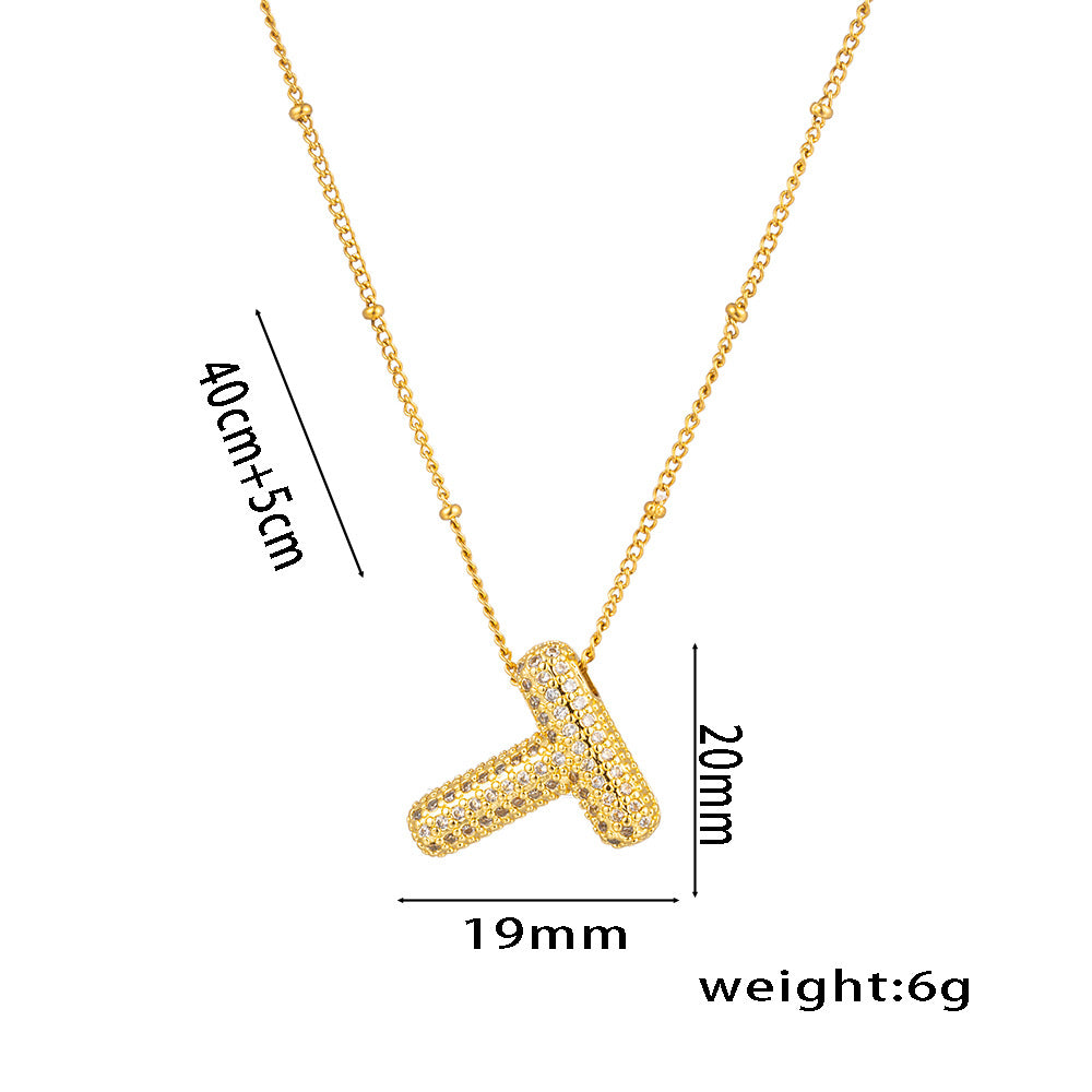 Wholesale Rock Sugar Zircon English Letter Necklace Titanium Steel Necklace ACC-NE-NaBao001