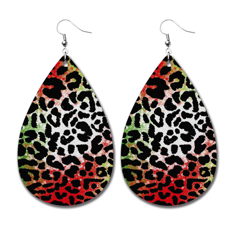 Wholesale 2 Pairs/pack Christmas Cow Elk Santa Claus Leopard Print Leather Earrings ACC-ES-HY110