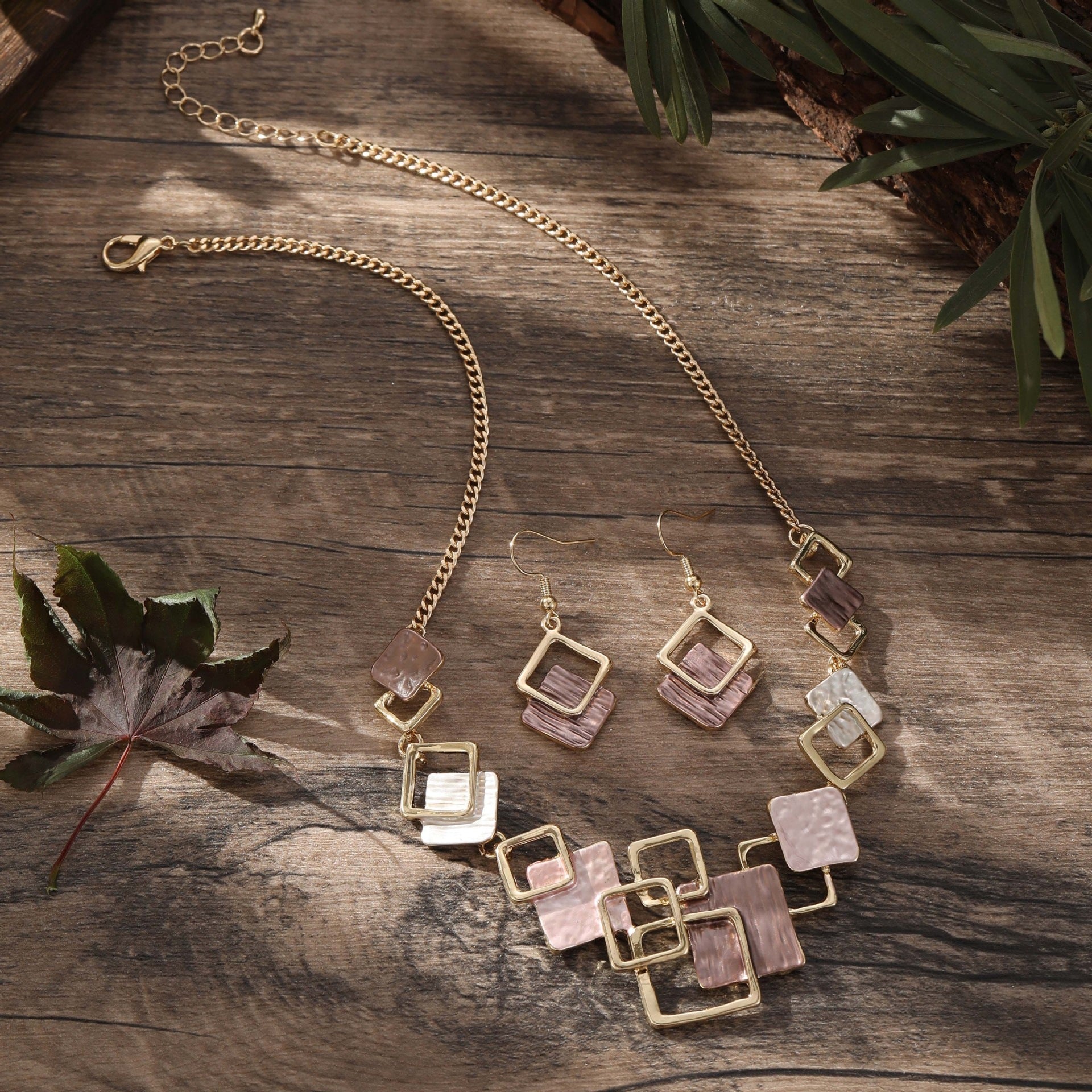 Wholesale  Colorful Oil Painting Geometric Square Earrings Bracelet Necklace Suit