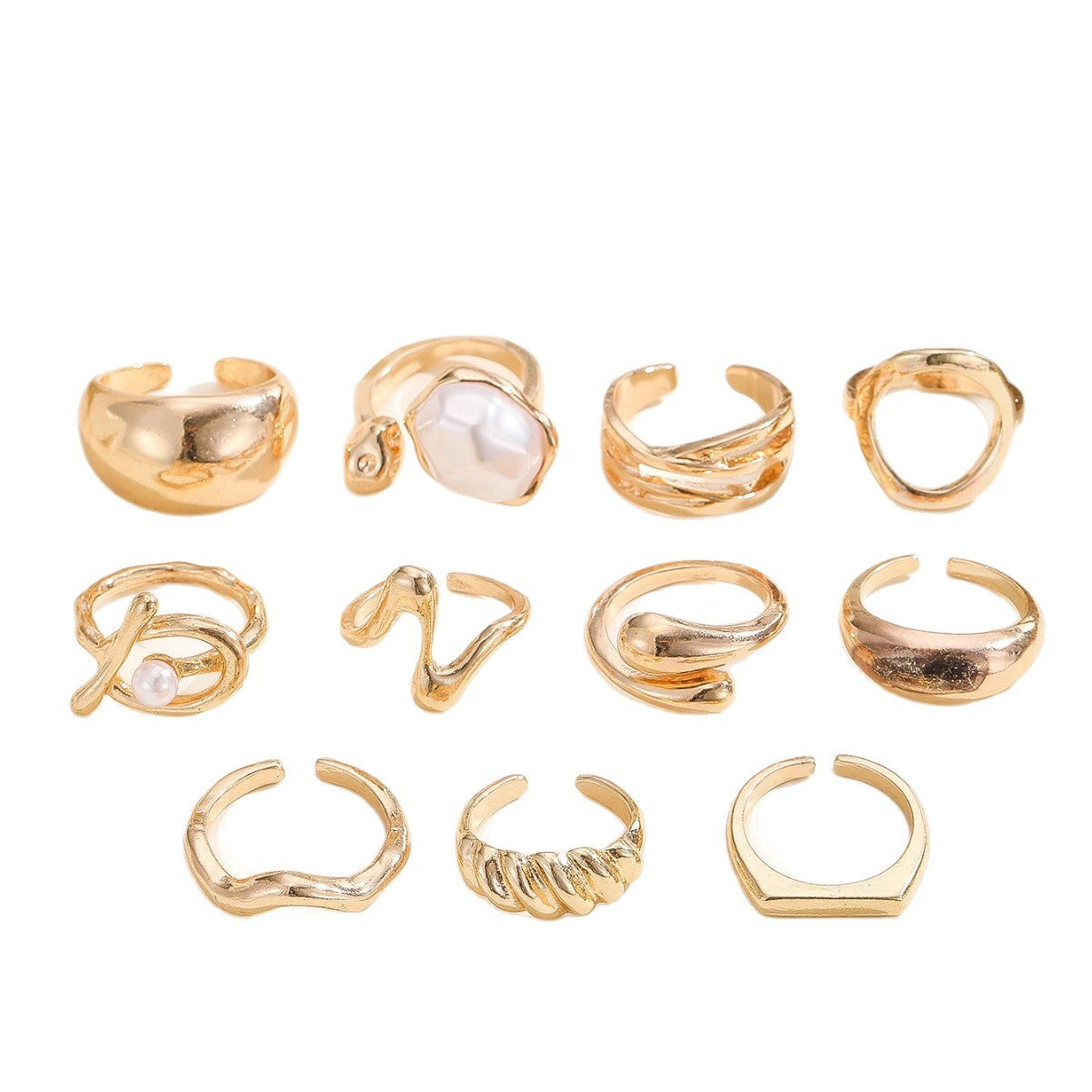 Wholesale Gold Tone Alloy Baroque Irregular Ring Set 11 Piece Fashion Jewelry Accessory For Women Stylish Gift For Everyday Wear