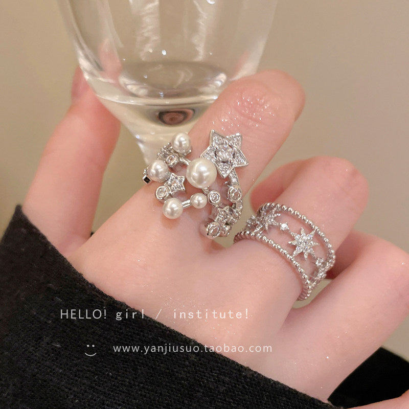 Wholesale Plated Copper Adjustable Star Ring Hollow Four Pointed Star Design Chic Women S Fashion Jewelry Accessory