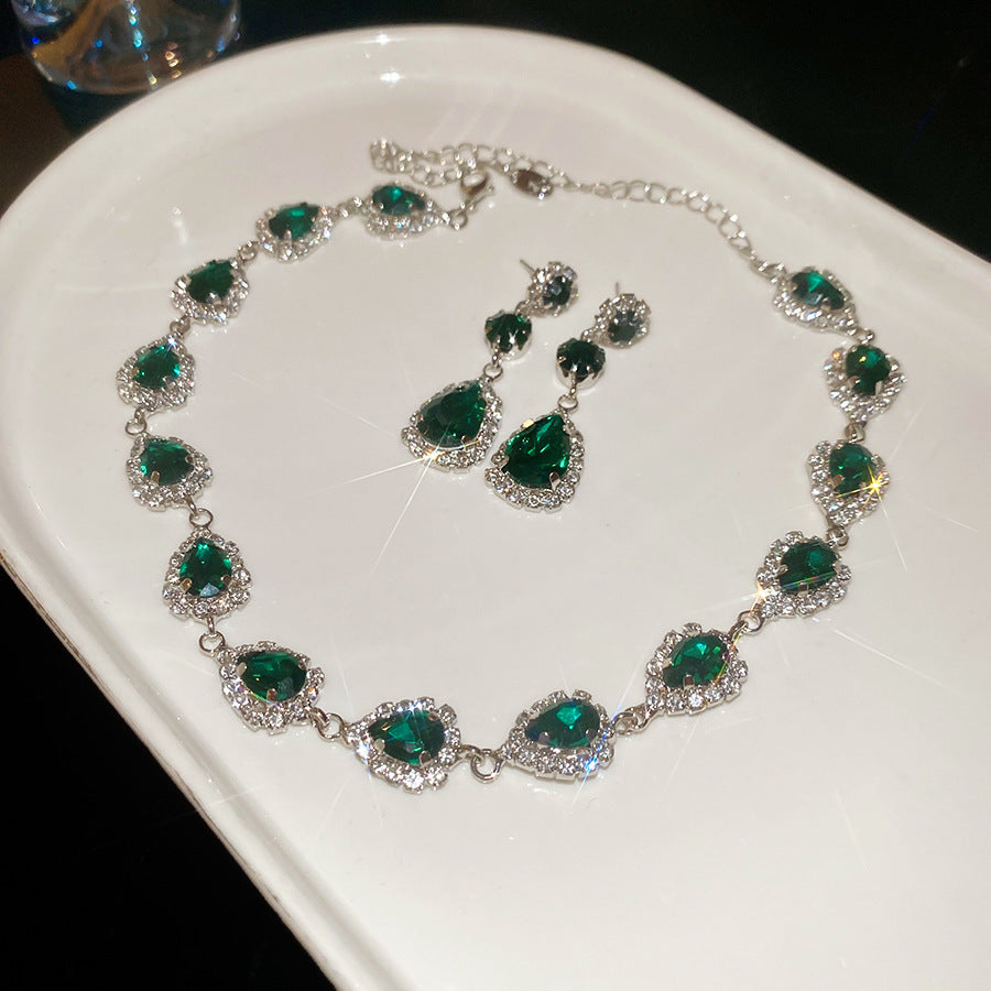 Wholesale  Light Luxury Water Drop Zircon Diamond Earrings Necklace