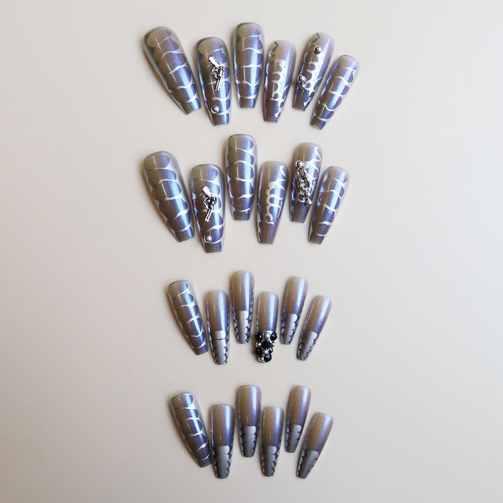 Wholesale 24 Pieces/box Blue Snake Print Punk Manicure Press-on Nails Kits Ballet Nail Stickers ACC-NS-SanWei002