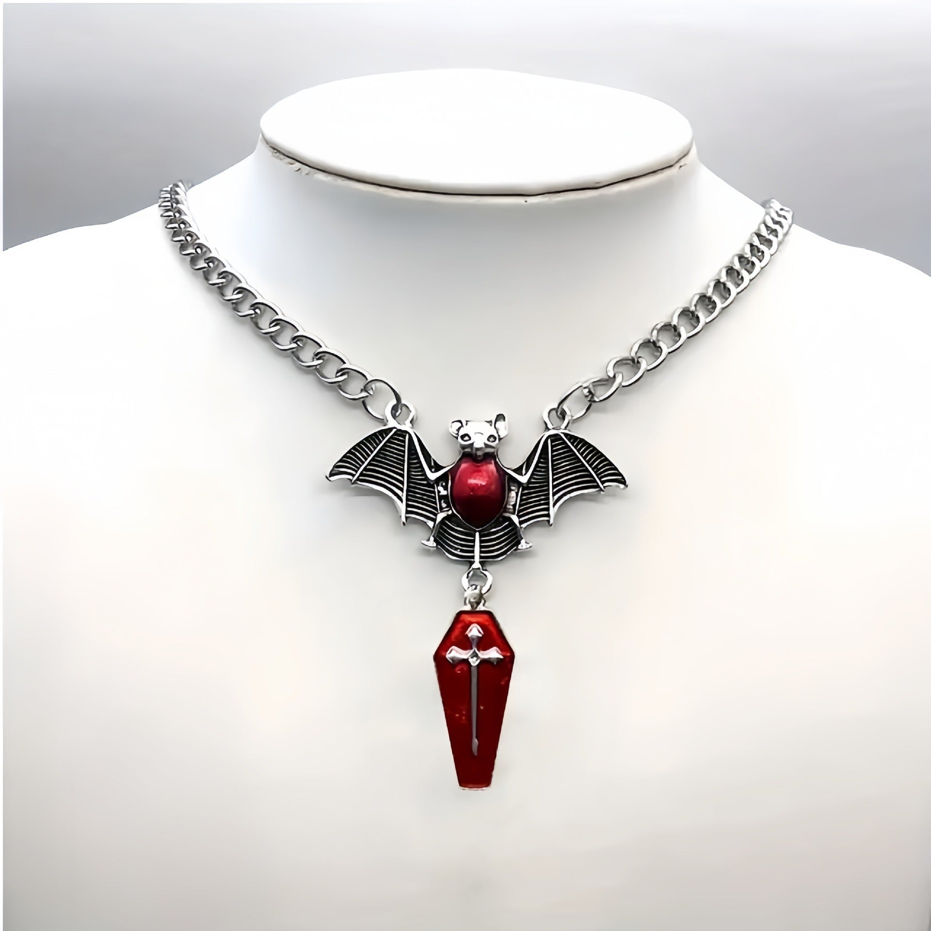 Wholesale Gothic Vampire Bat Pendant Necklace,  Red Blood Mirror Design,  Trendy Jewelry Accessory
