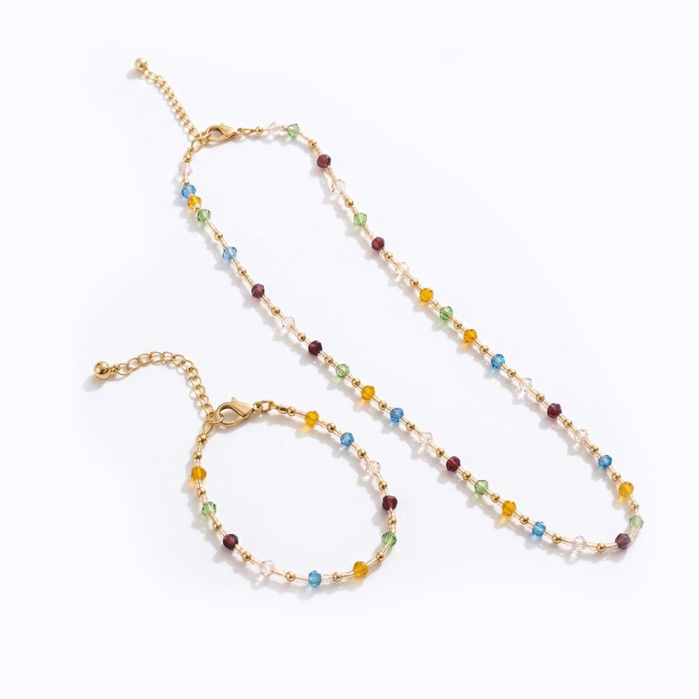 Wholesale Colorful Crystal Bead Necklace Women Fashion Collarbone Chain Jewelry Accessory