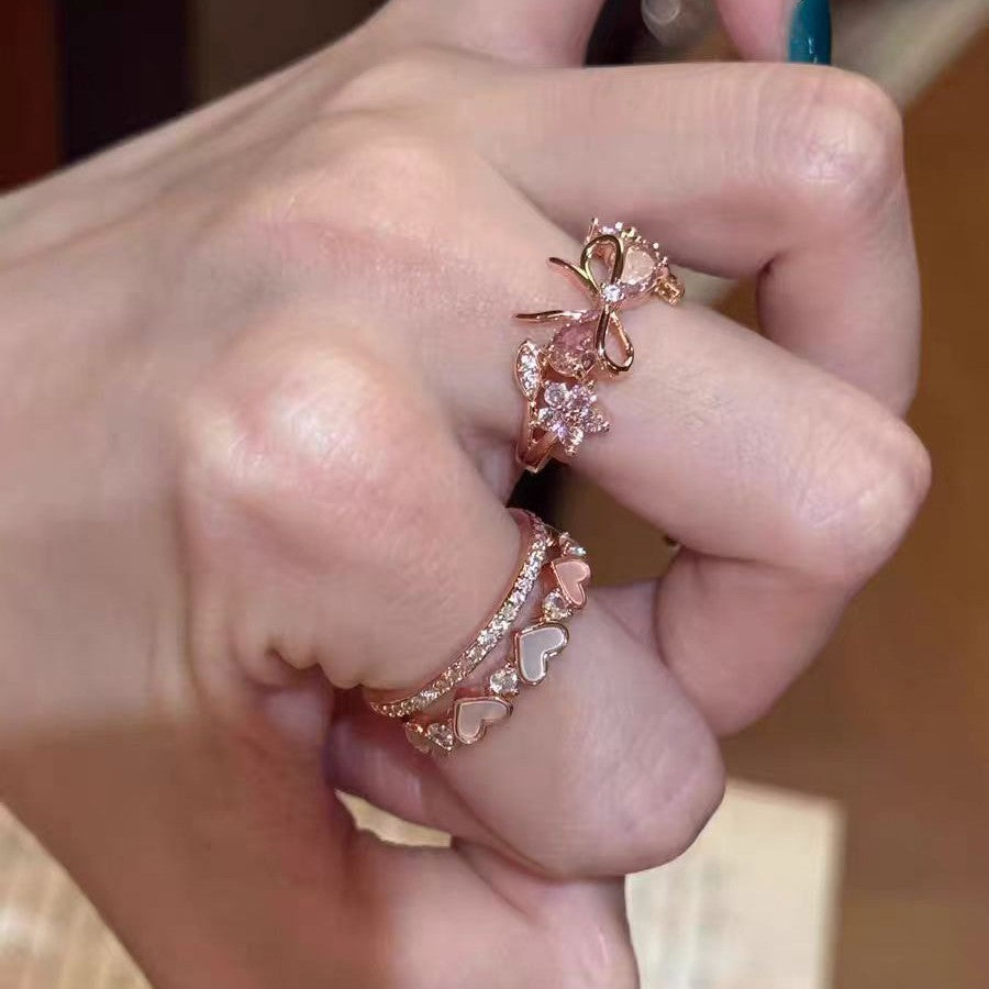 Wholesale Gold Heart Bow Ring For Women Alloy Plated Sweet Chic Casual Jewelry Gift