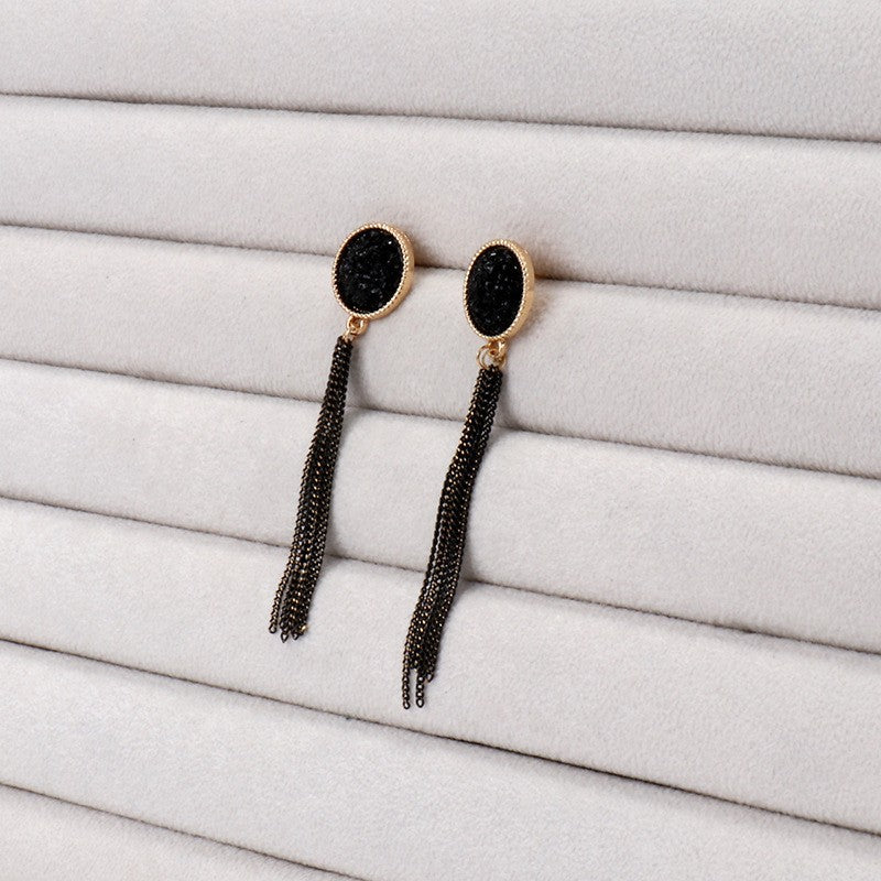 Wholesale Retro European American Style Black Crystal Tassel Earrings Fashion Accessory for Gift Boutique Resale