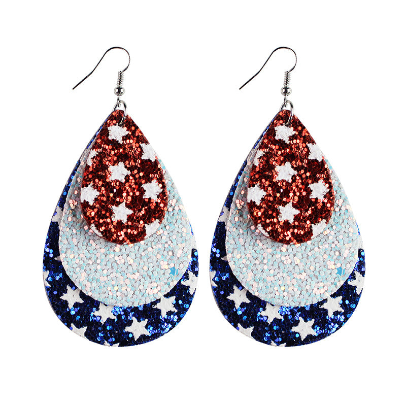 Wholesale  Flag Leather Earrings Independence Day Earrings