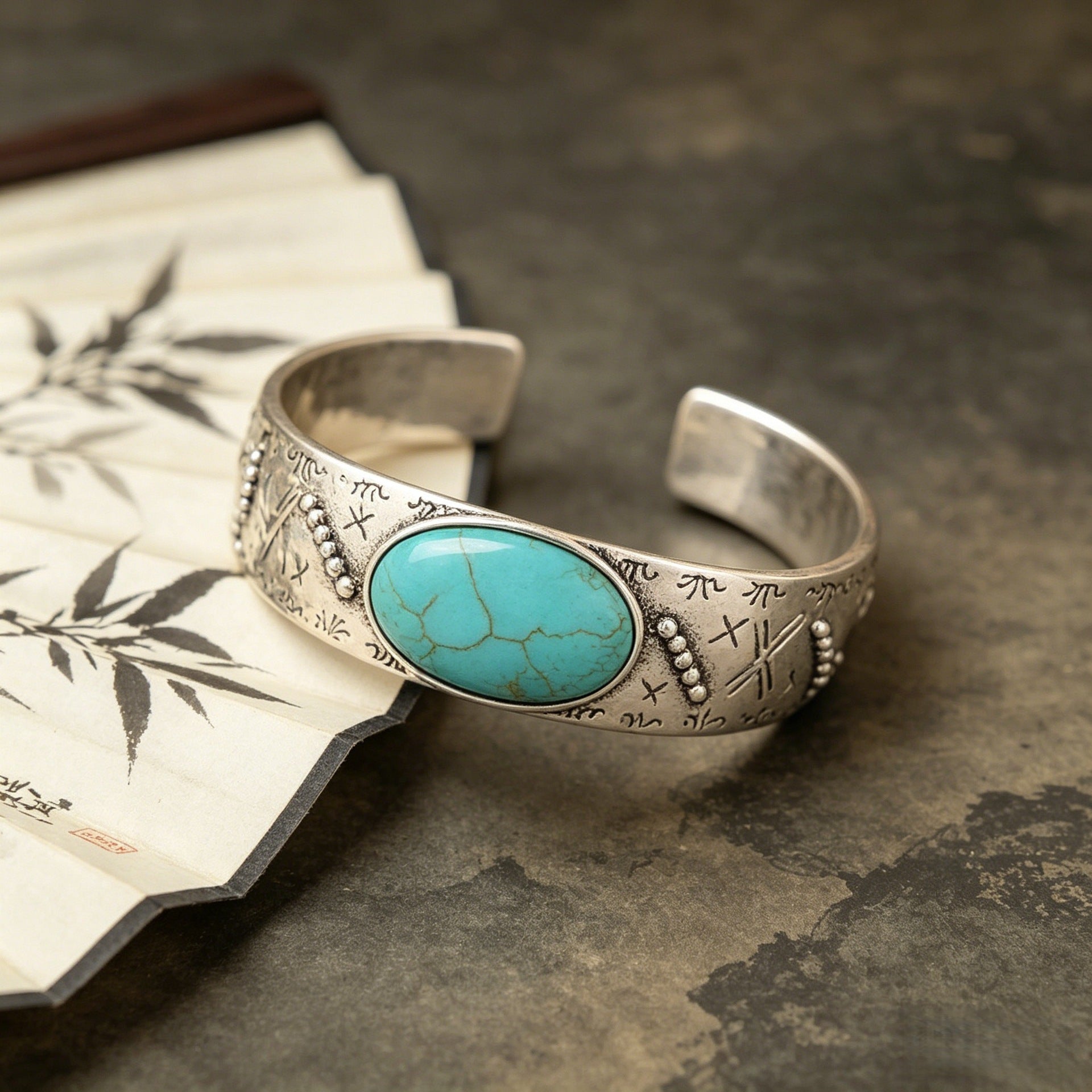 Wholesale Retro Turquoise Print Open Bangle Chic Jewelry Accessory For Everyday Wear