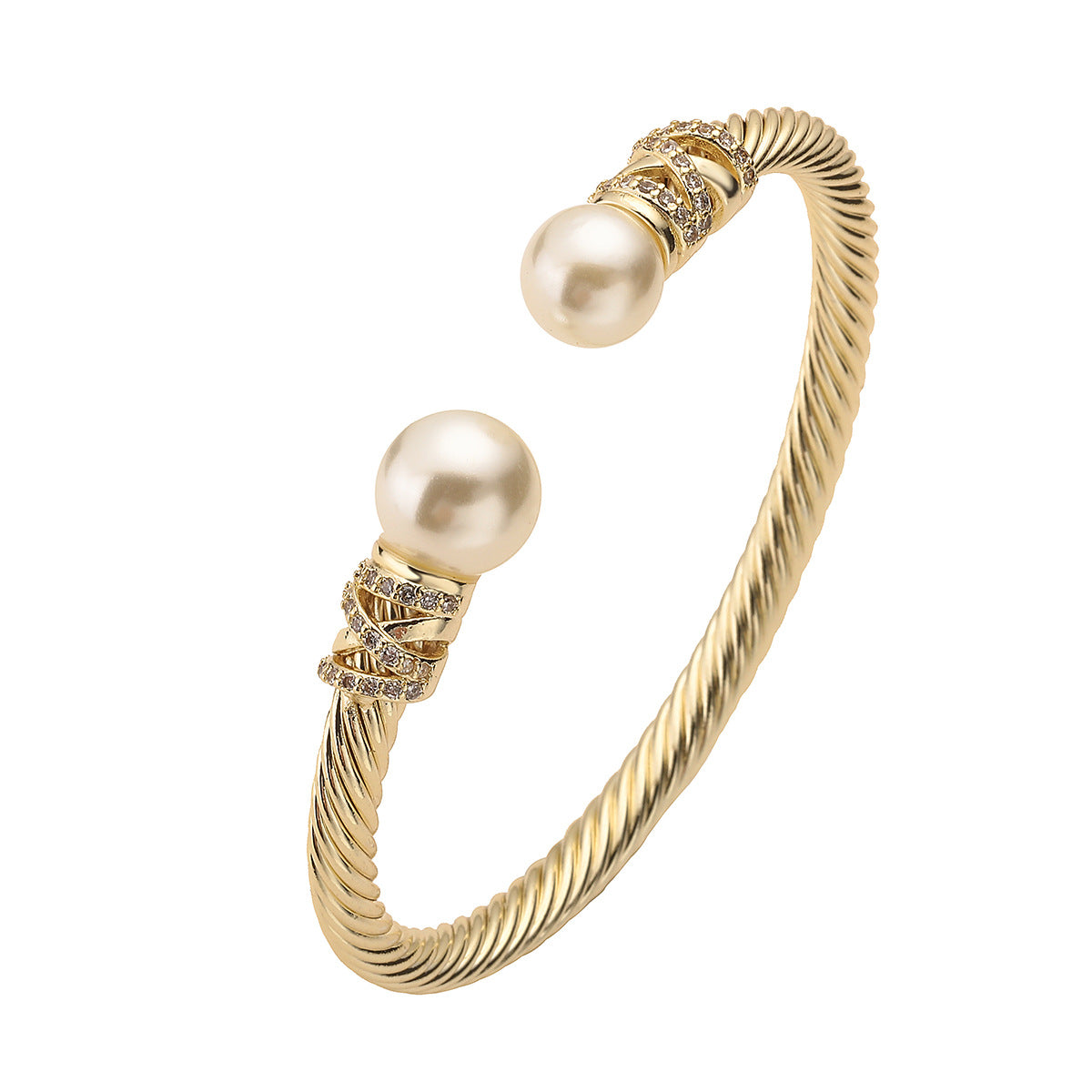 Wholesale light luxury real gold electroplated zircon pearl open bracelet