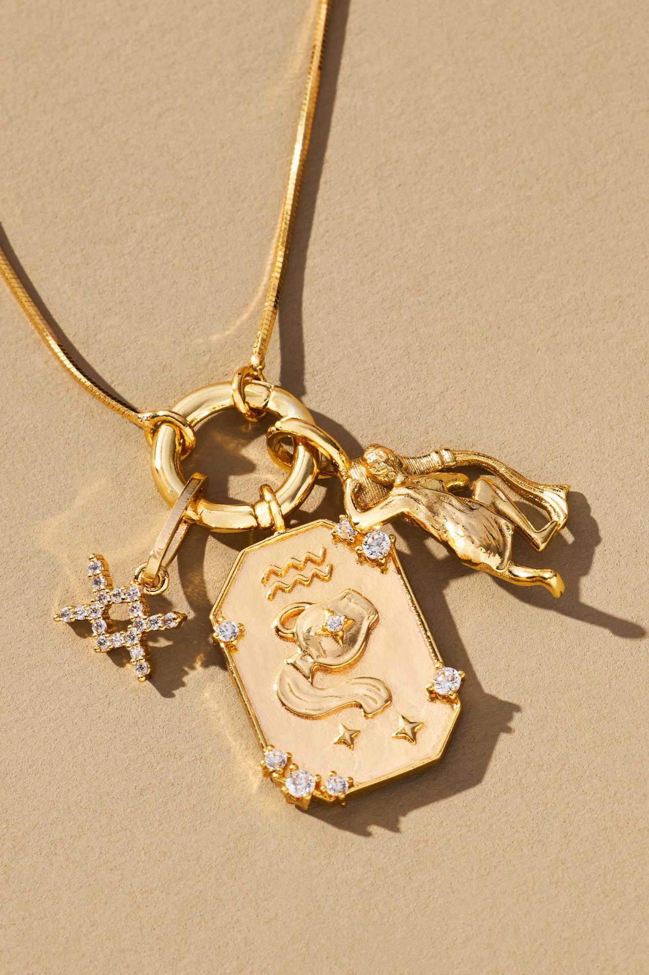 Wholesale 12 Zodiac Pendant Stainless Steel Zircon Necklace